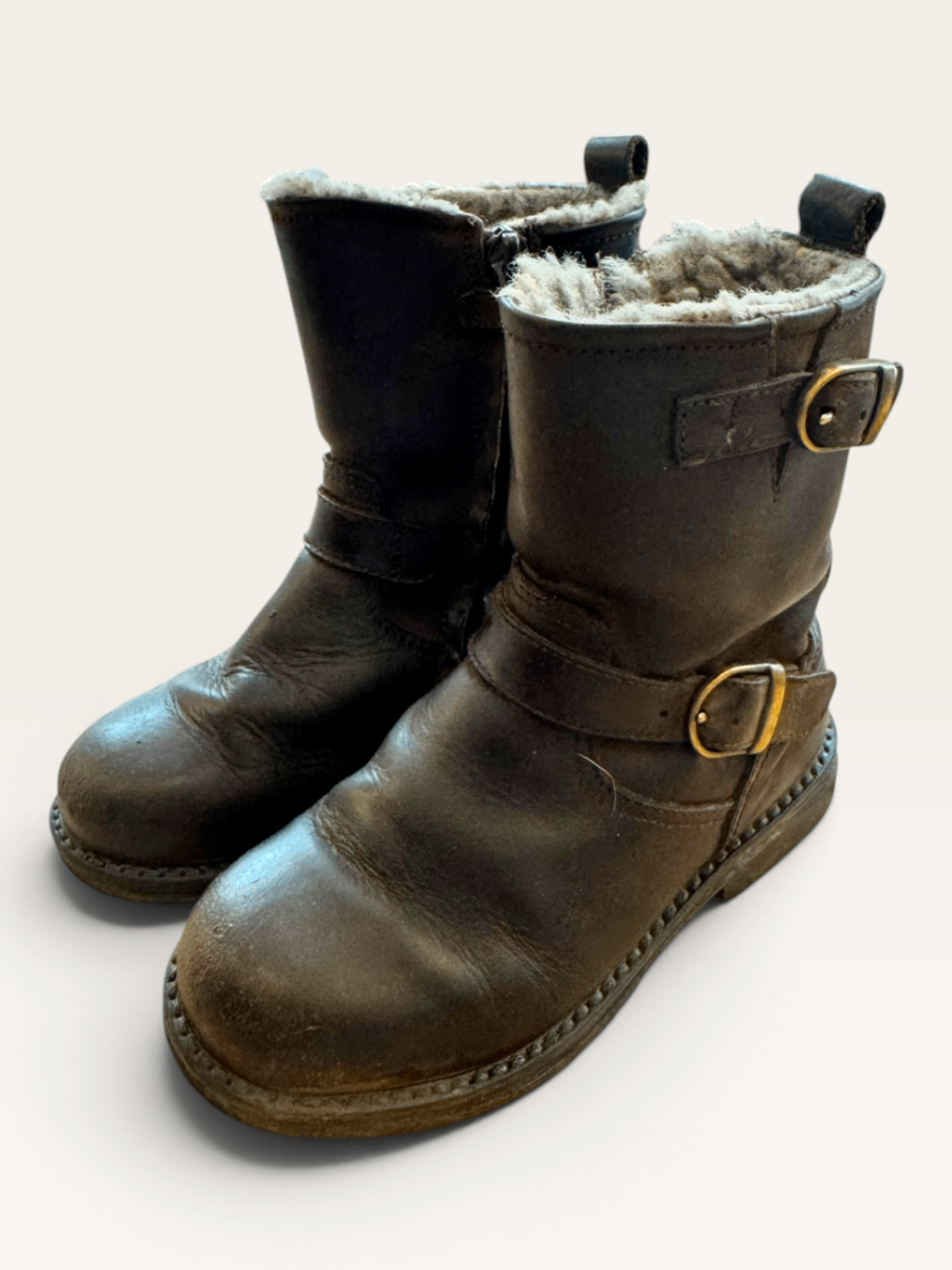 Gefütterte Kinder-Lederstiefel im Biker-Look mit Reißverschluss in Dunkelbraun (Gr.28) | Rondinella
