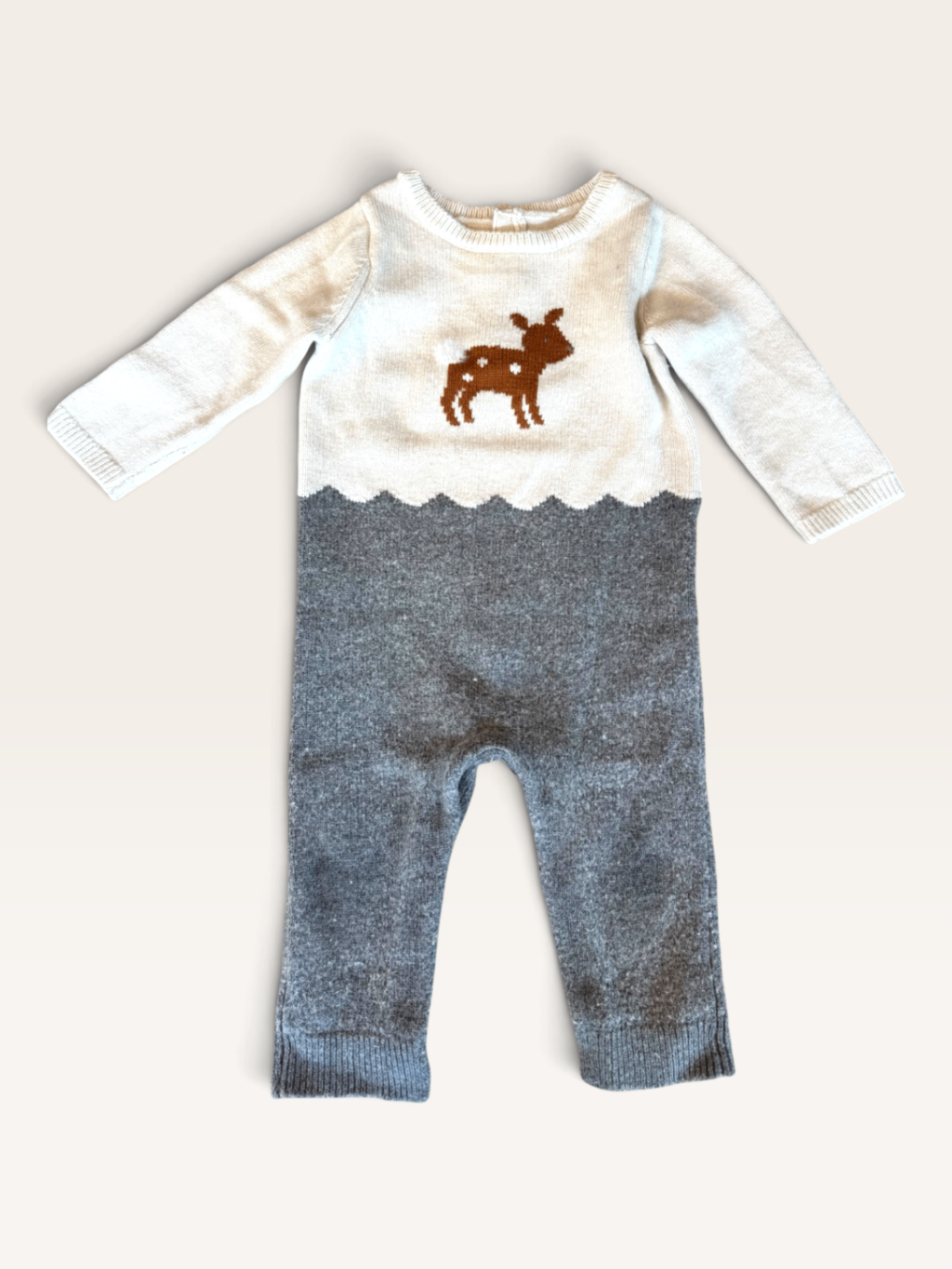 Romper / Strick-Overall mit Rehkitz-Motiv Gr.12M | Jacadi