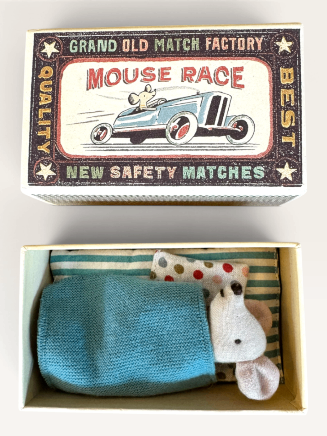 Kleine Bruder-Maus in Streichholzschachtel „Mouse Race“ | Maileg