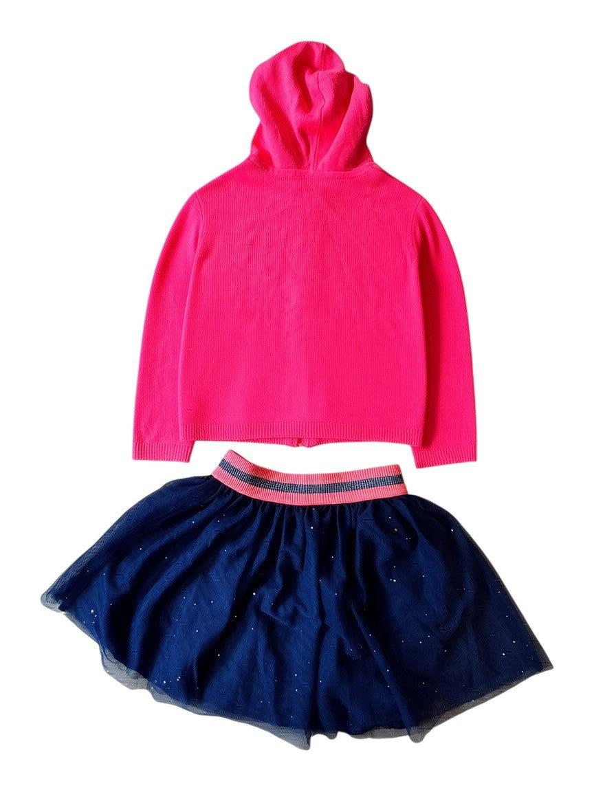 Strickjacke & Tüllrock Set in Neon-Pink & Dunkelblau Gr.128 | Billieblush