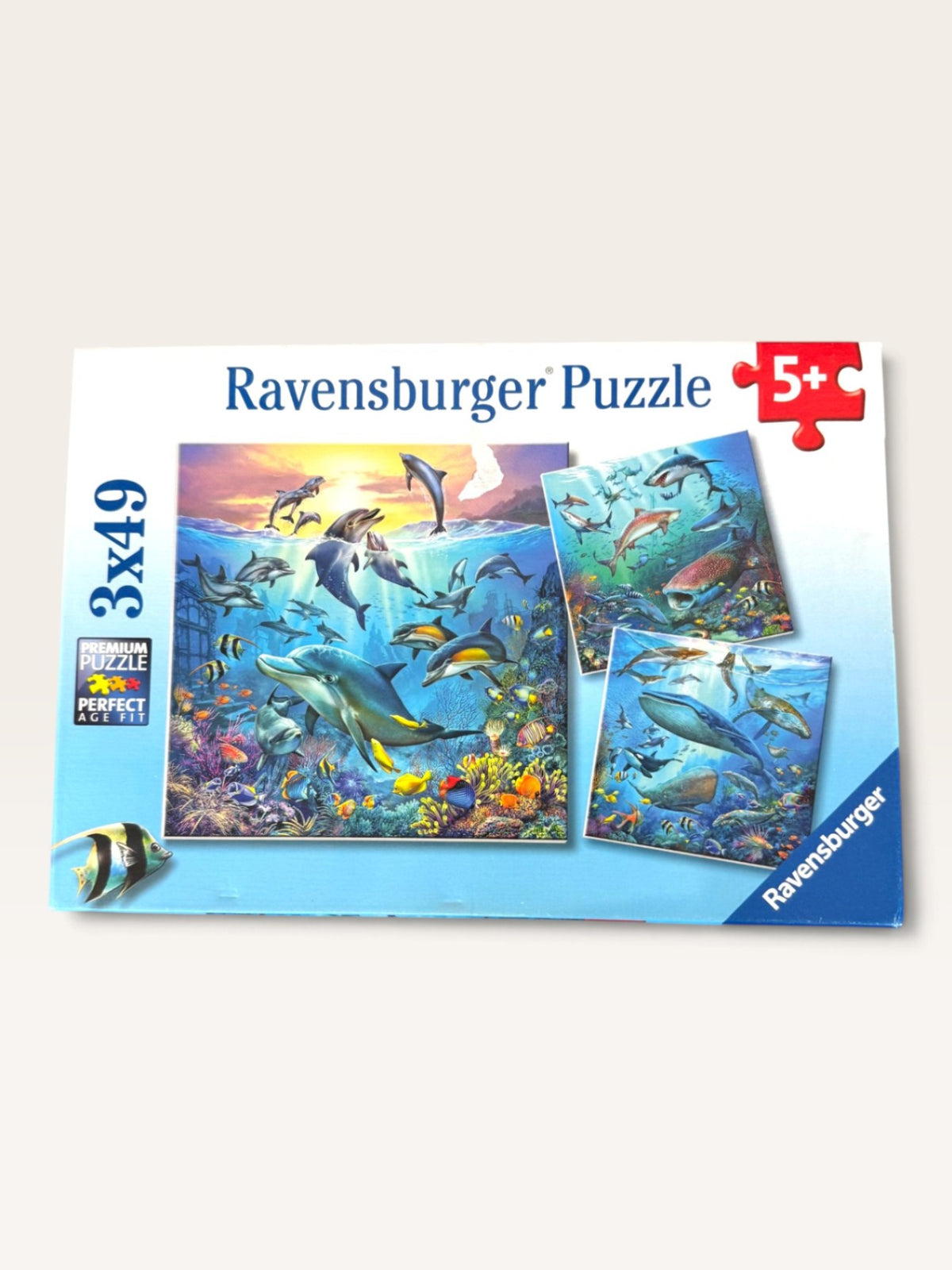 3x49-Teile Kinderpuzzle „Unterwasserwelt & Haie“ | Ravensburger