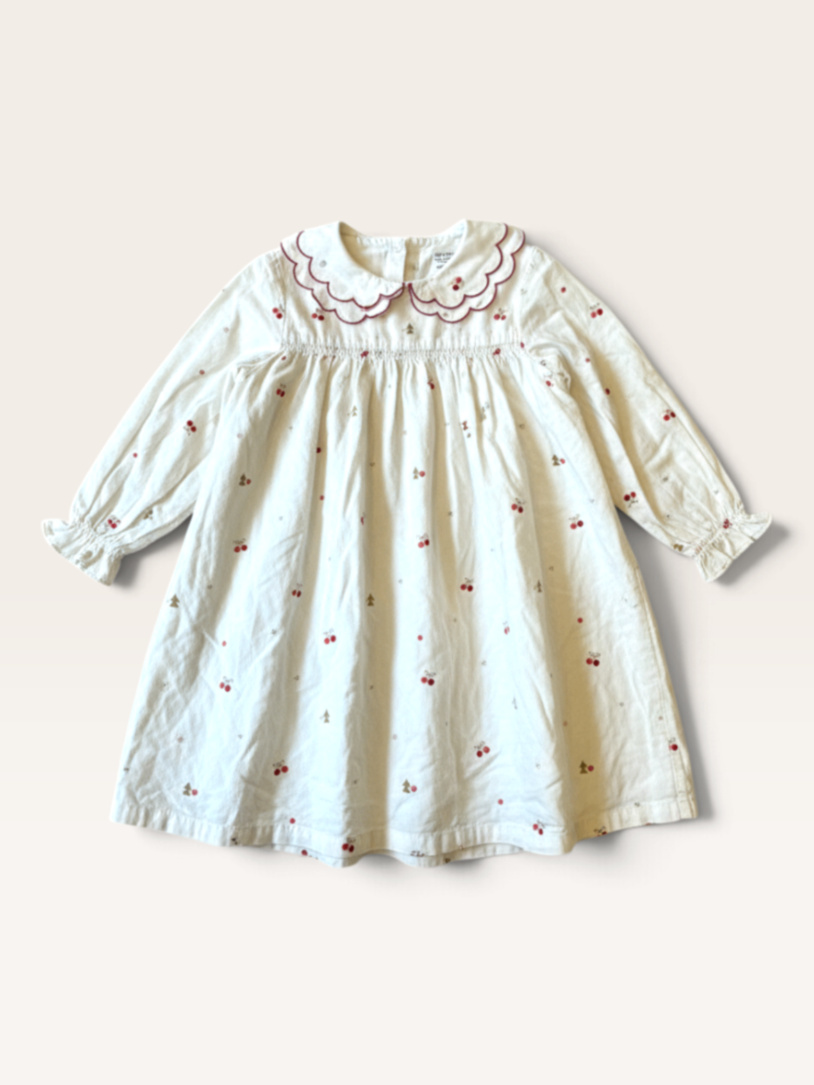 Retro-Kleid mit Kirschen-Motiv und Latzkragen Gr.128 (Label wurde entfernt) | Jacadi