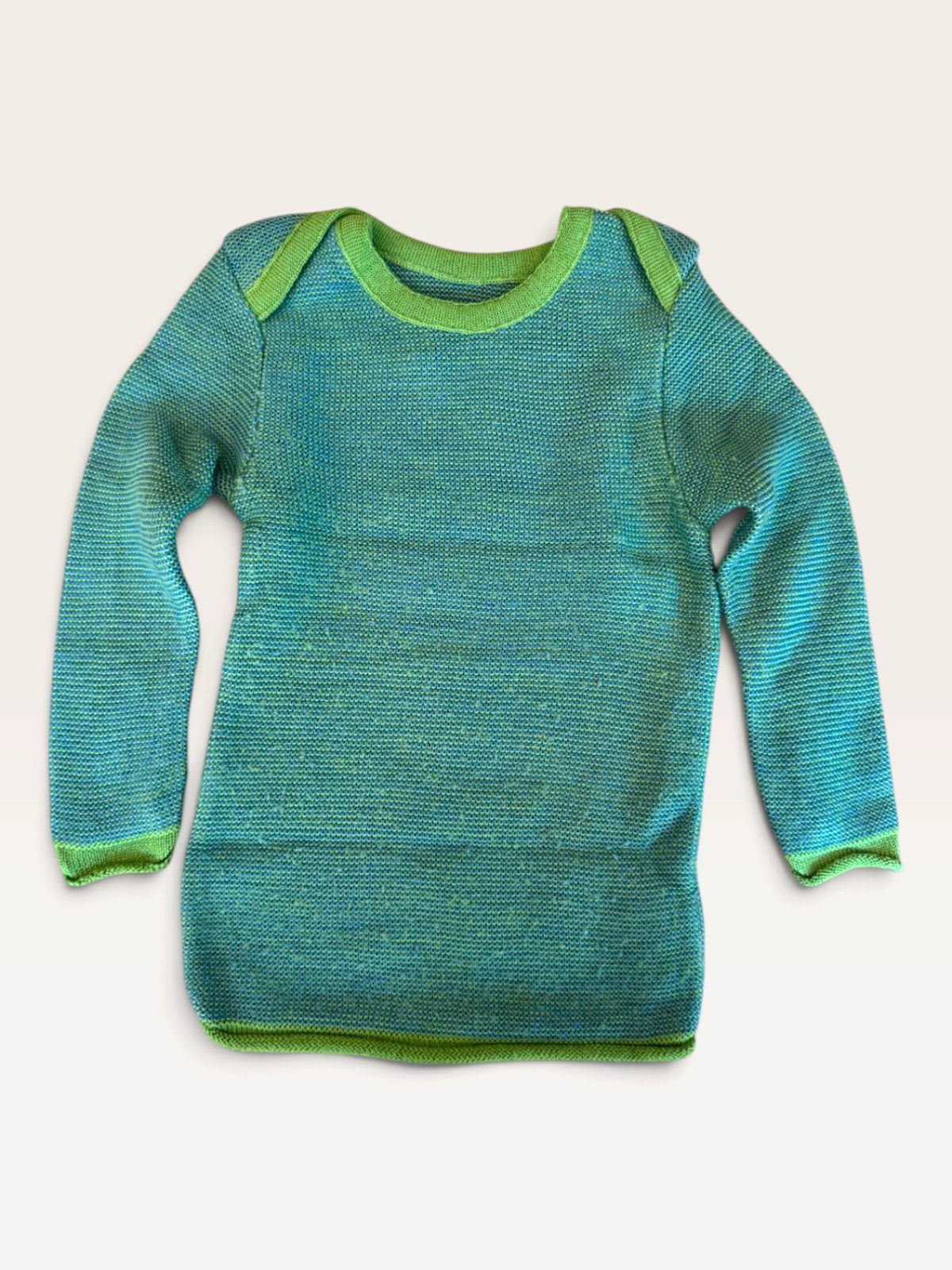 Schlupfpullover aus 100% Schurwolle Grün/Blau – Gr.74/80 | Disana