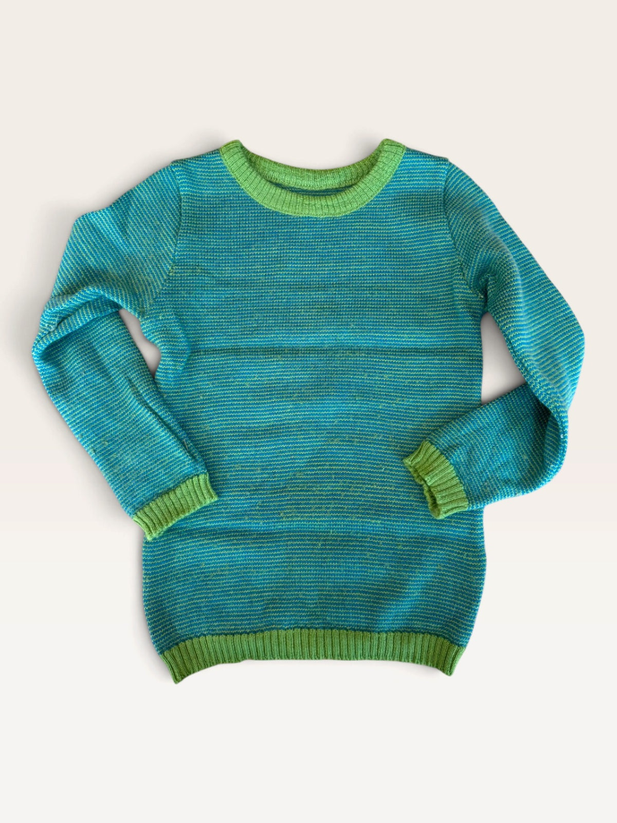 Schlupfpullover aus 100% Schurwolle Grün/Blau – Gr.74/80 | Disana