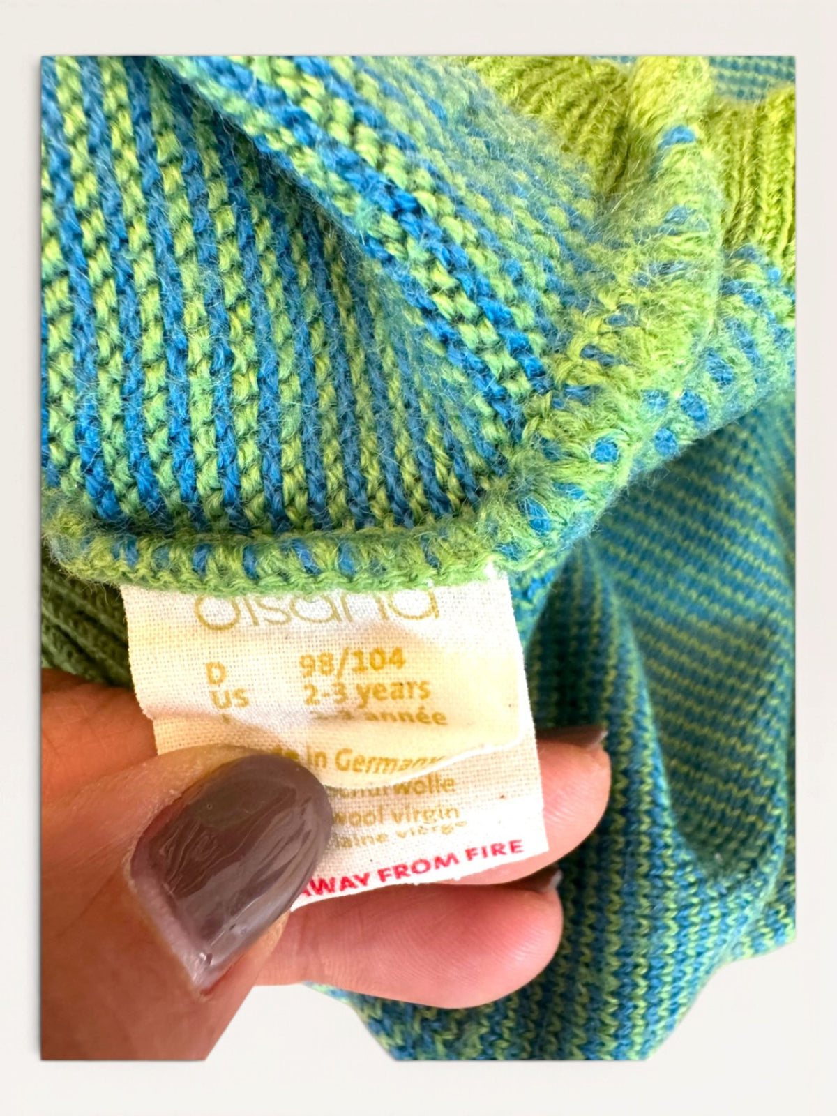 Schlupfpullover aus 100% Schurwolle Grün/Blau – Gr.74/80 | Disana