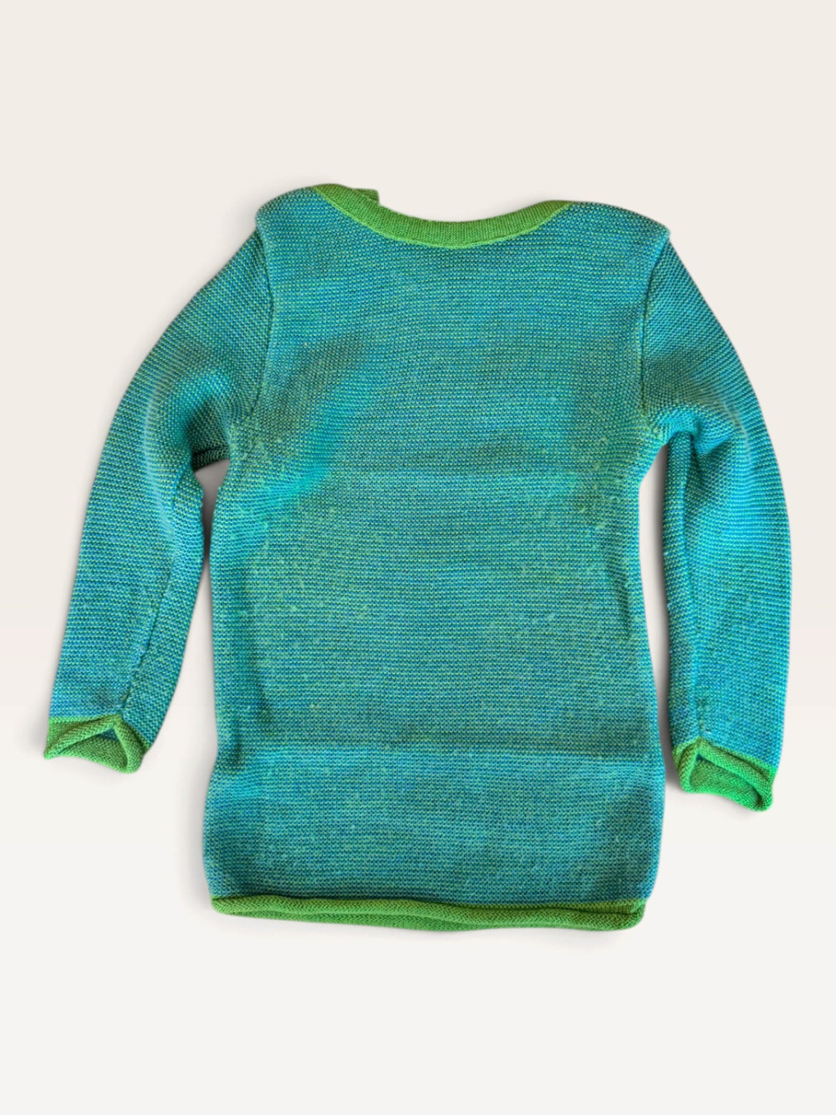 Schlupfpullover aus 100% Schurwolle Grün/Blau – Gr.74/80 | Disana