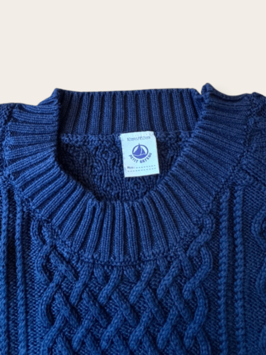 Kinder Zopfstrickpullover Dunkelblau Gr.12ans/152cm | Petit Bateau