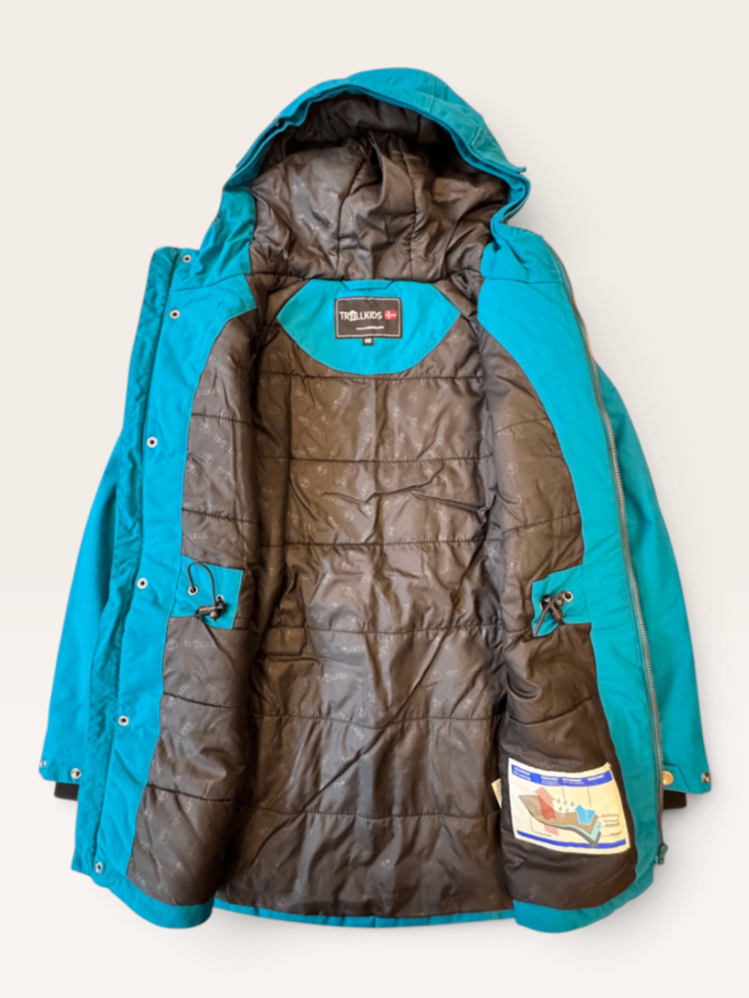 Winterparka Outdoorjacke Türkis mit Kapuze Gr.140 | Trollkids
