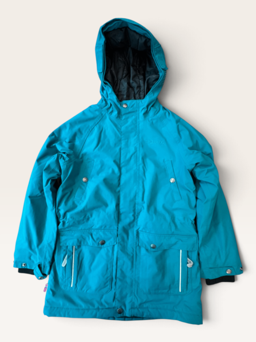 Winterparka Outdoorjacke Türkis mit Kapuze Gr.140 | Trollkids