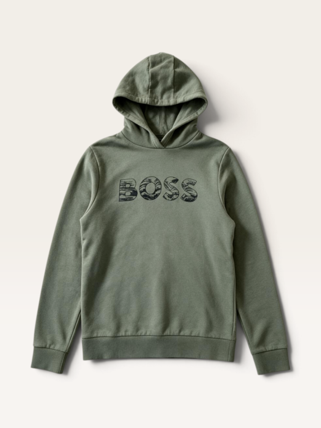 Kapuzenpullover Hoodie Khaki Grün mit Logo-Print Gr.152 / 12 | BOSS