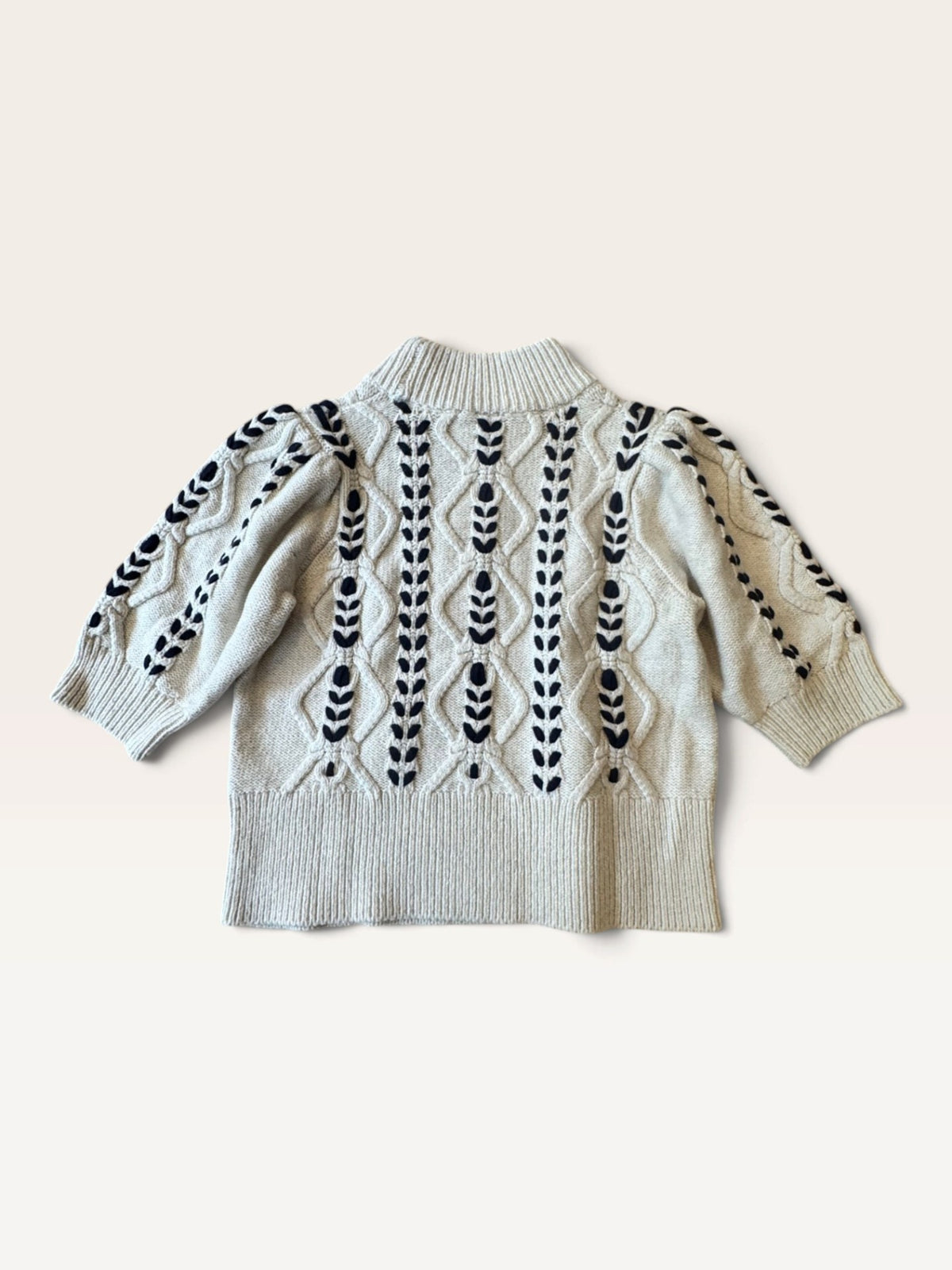 Rails Strickpullover Kurzarm Beige mit Zopfmuster & Stickerei – Gr. S Gr.164 / S | Rails