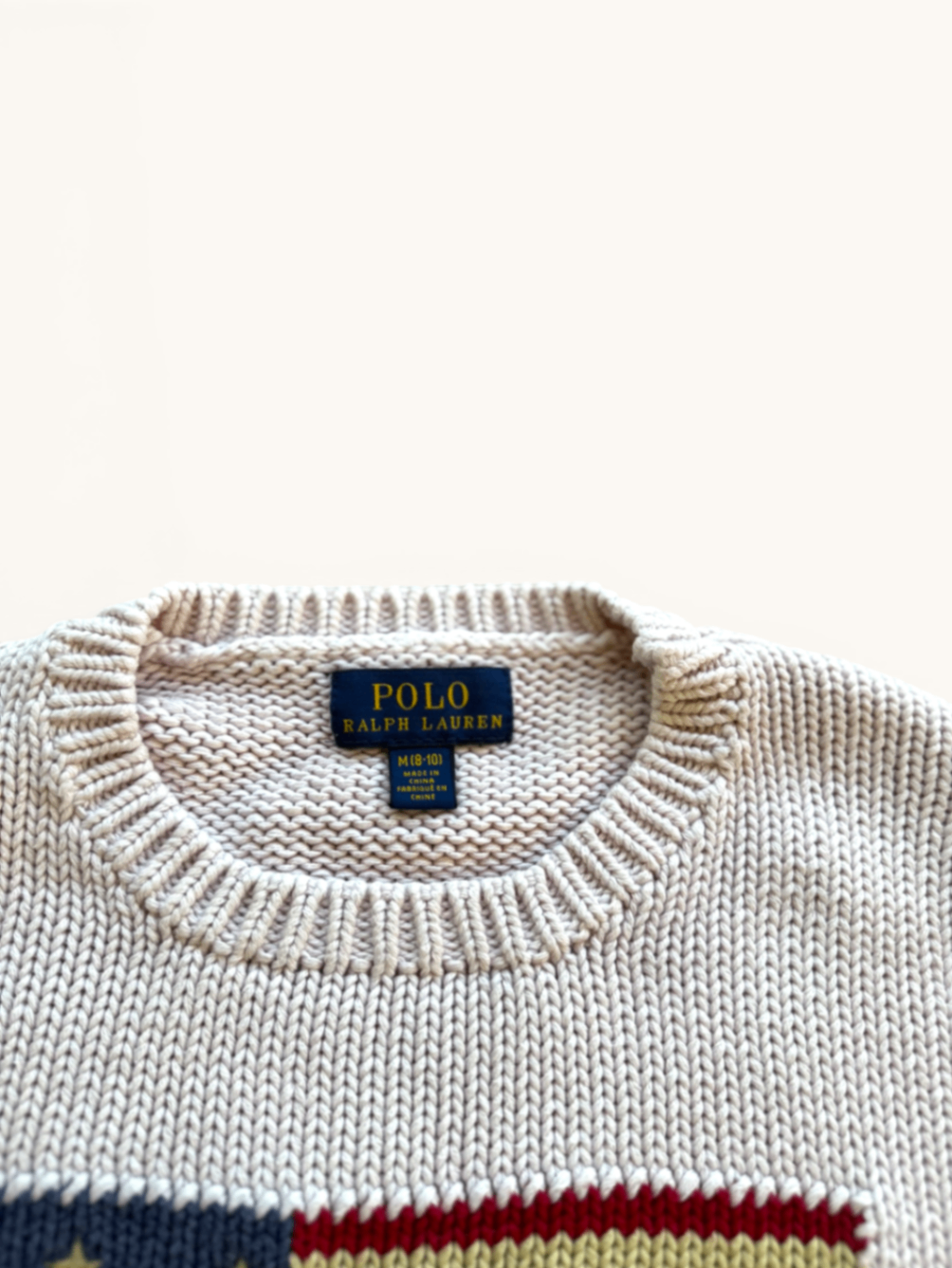 Jungs & Deerns Polo Ralph Lauren Strickpullover in Creme mit Rundhalsausschnitt und Markenlabel am Kragen
