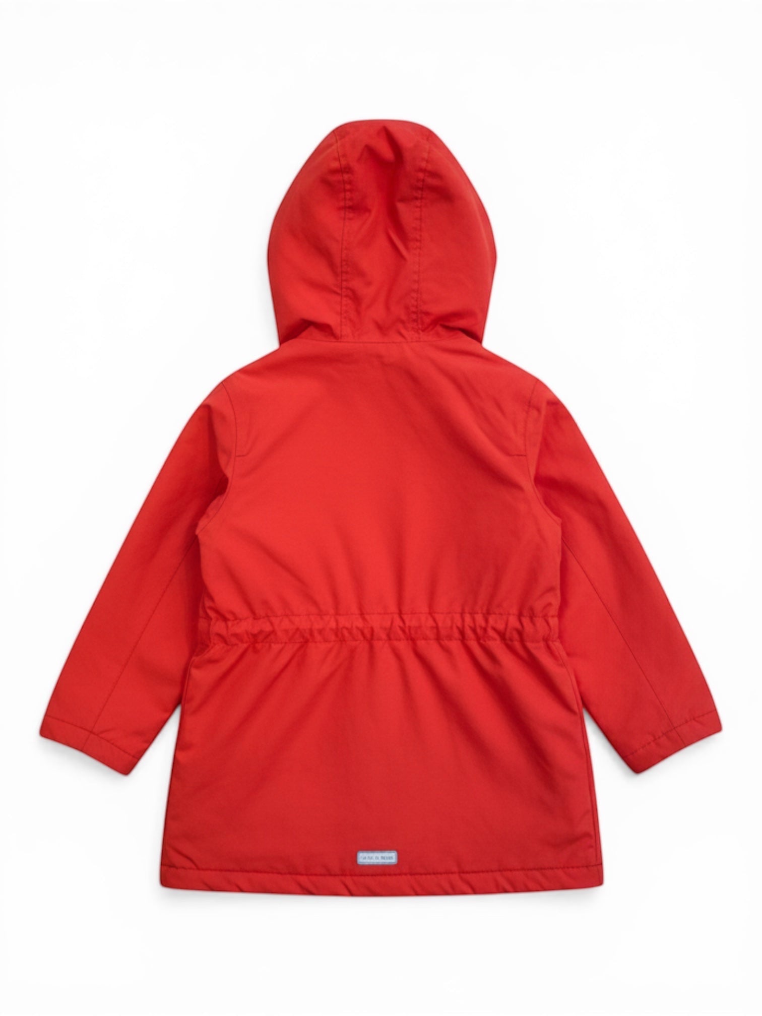 Jungs & Deerns red Mini A Ture Viola parka jacket with hood and elasticated waist. Size 128.