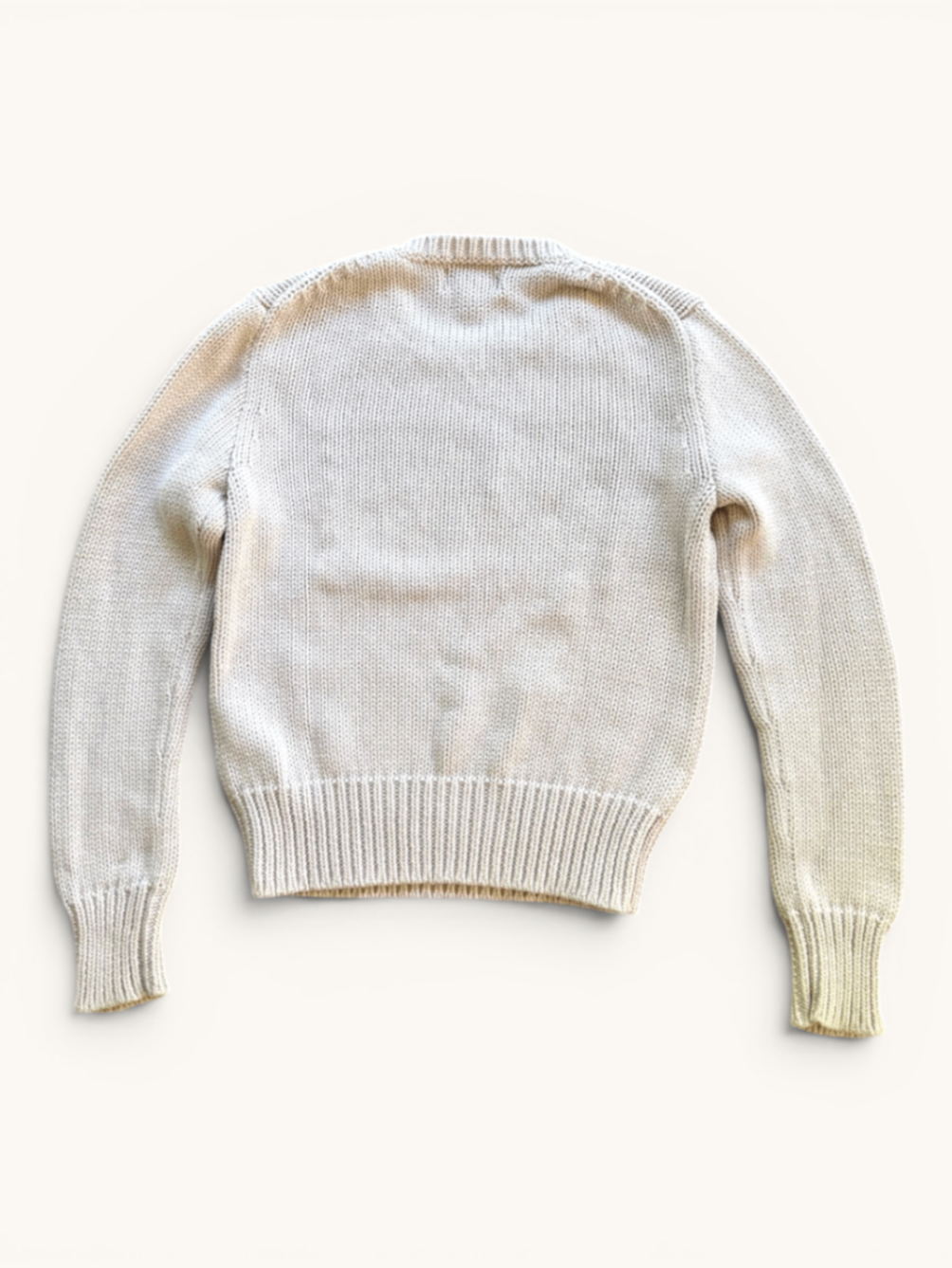 Jungs & Deerns Polo Ralph Lauren Baumwollpullover in Creme mit Rippstrick-Bündchen, Rückansicht